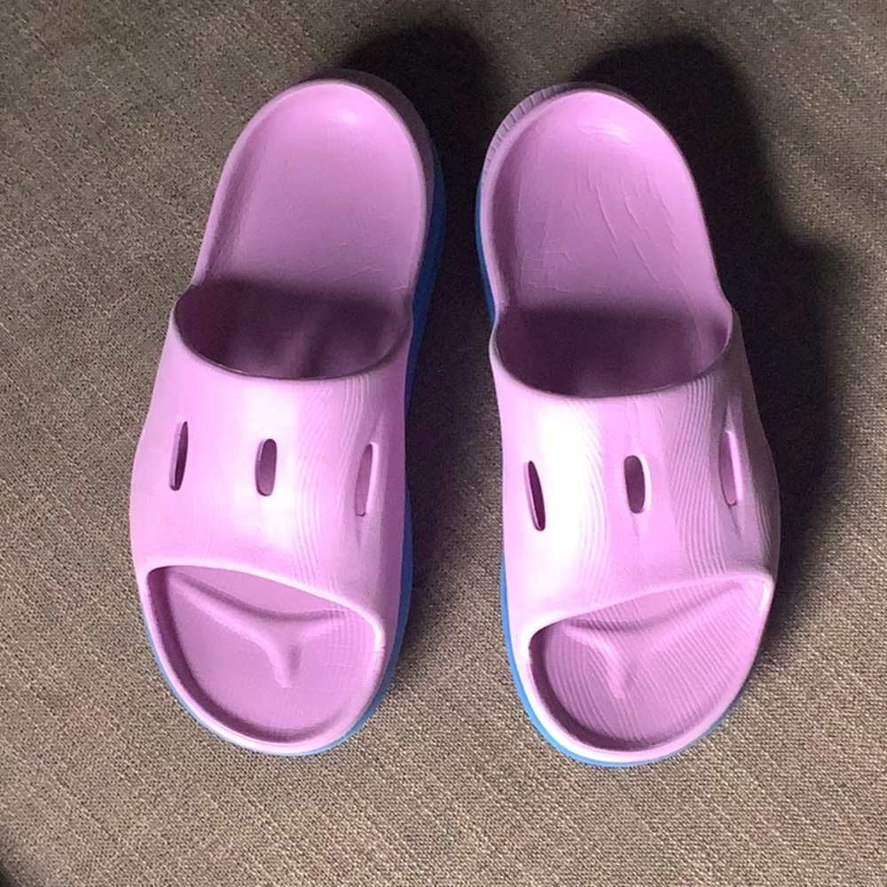 Hoka One One Lilac Slide Sandals with Blue Accents